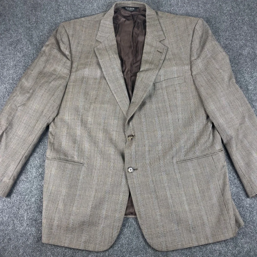 Jos. A.‎ Bank Blazer 48RG Brown Plaid Signature Collection 100% Wool Flaw Men's